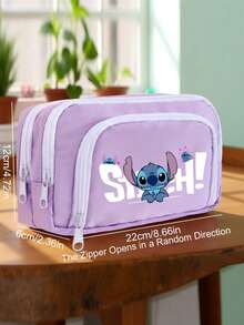 1pc Cartoon Embroidered Pattern Large Capacity Pencil Case, Durable Multi-Compartment Stationery Storage Bag With Double Zippers, Student School Office Supply Gift - Single Piece - View 4