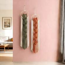 1pc Macrame Wall Hanging, Boho Style Bamboo Ring Colorful Tassel Wall Decor, Handwoven Leaf Background Tapestry, Headboard Wall Hanging - Multicolor - View 10