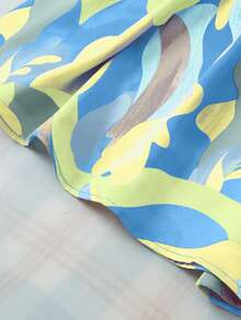 Women's Abstract Pattern Loose Fit Round Neck Blouse Summer - Blue - View 4