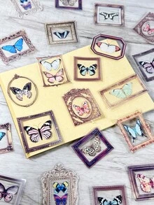 Bộ 40 miếng dán PET trong suốt hình cây cỏ, bướm, lông vũ kiểu cổ điển, thích hợp trang trí sổ lưu niệm, đồ thủ công DIY, album ảnh, nhật ký. - Nhiều màu - Xem 5