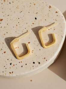 1 par de pendientes de botón cuadrados dorados de estilo minimalista, con diseño geométrico hueco, elegantes y versátiles, regalo para vacaciones/Día de San Valentín - irregular - Ver 14