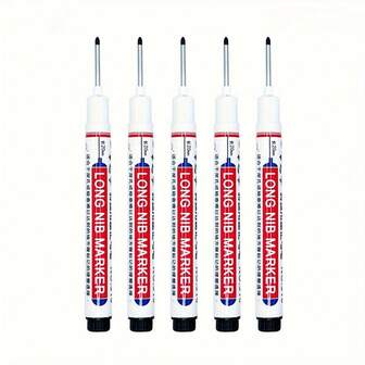 Set de 5 marcadores permanentes de punta larga - Secado rápido a base de aceite, adecuados para madera, piedra, plástico, metal, cerámica, etc. - Herramientas de construcción resistentes, suministros de arte profesionales | Diseño ergonómico | Plástico duradero