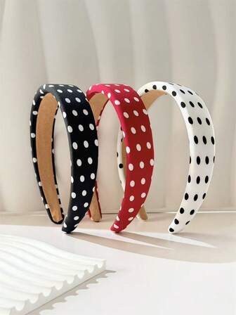 3 piezas Diadema ancha de corona alta con lunares clásicos en negro, blanco y rojo, estilo retro elegante para mujer. Accesorio de cabello práctico para el uso diario, citas y para realzar el ambiente