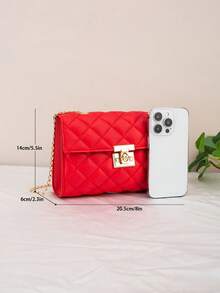 Rhombus Chain Crossbody Bag, Rhombus Pattern Shoulder Bag, Fashionable Flap Chain Crossbody Bag For Women - Red - View 3