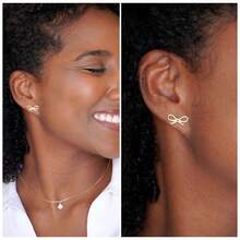 Brinco Laço Pequeno Feminino Dourado - Dourado - Visão 7