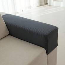 2PCS-Sofa Armrest Cover Protector - Non-Slip, Snug Fit, Vertical Striped, Cat Scratch Resistant, All-Season Washable - Grey - View 1