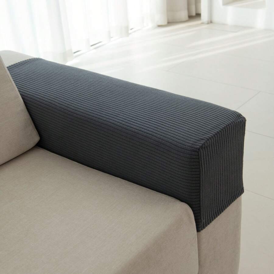 2PCS-Sofa Armrest Cover Protector - Non-Slip, Snug Fit, Vertical Striped, Cat Scratch Resistant, All-Season Washable - Grey - View 1
