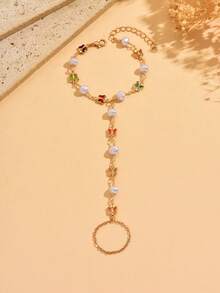 1 Stück minimalistisches goldfarbenes Fingerkettenarmband mit Schmetterling, Strass & Kunstperlen Dekor, verstellbar, geeignet für den täglichen Gebrauch, Partys, Ausflüge & Dates - Verschiedenfarbig - Übersicht 2