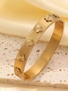 3pcs/Set Vintage Stainless Steel Gold Bangle Bracelet Set For Men, Lightweight Luxury Casual Minimalist Fashion Accessory, Ideal Gift For Boyfriend On Valentine's Day - Yellow Gold - View 2