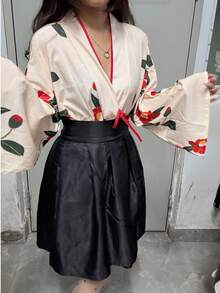 Bộ trang phục kimono cổ điển dễ thương và tươi tắn dành cho bé gái, kiểu dáng cải tiến, thích hợp cho các lễ hội, tiệc tùng, biểu diễn, dạ hội, sân khấu. Bao gồm áo và váy. - Nhiều màu - Xem 4