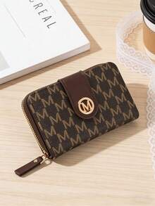 New Litchi Texture Letter Wallet Medium Clutch Purse With Multiple Card Slots Short Style Small Women's Bag Thick Korean Fashion Women's Bag Compact Retro Coin Purse For Women Wallet Mini Wallet Purse Wallet Small Wallet Cute Wallet - Coffee - View 3