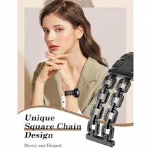 Wearlizer Metal Band Compatible With Samsung Galaxy Watch 7 6 5 4 FE Active 2 40mm 44mm/Watch 6 4 Classic 43mm 47mm 42mm 46mm/Watch 5 Pro 45mm Bands, 20mm Dressy Stainless Steel Chain Strap Women,Black - Black - 查看 3