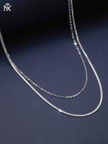 SYMFNY 1件925纯银极简双层闪亮费加罗链项链