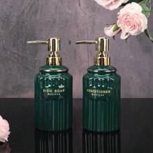 Ceramic Soap Dispenser Pump 14OZ for Bathroom and Kitchen Hand and Body Soap Refill Bottle with Gold Pump and Labels 2-Pack - Verde - Ver 6
