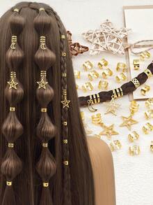 45pcs Star & Moon Metallic Hair Accessories Set, Suitable For Braids, Scrunchies, Dreadlocks, For Women & Girls To Wear On Parties And Festivals, Claw Clips, Hair Slide, Hair Barrettes, Head Accesssories - Gold - View 1