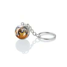 1 llavero de caballo con forma de animal, llavero de bola de cristal con patrón de doble cara, accesorios de joyería de moda, regalo.