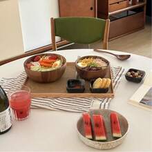 1pc High-Quality Fruit Salad Bowl, Made Of Acacia Wood, Can Be Used As Japanese Rice Bowl, Ramadan Specialty Single Wooden Tableware, Kitchen Utensil, Wooden Soup Bowl, Handcrafted. Slight Blackening Is Normal., Eid Mubarak - Multicolor - View 3