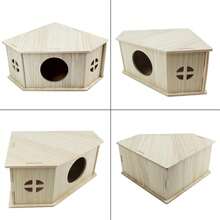 Wooden Triangular Hideout House With Holes And Windows For Small Pets Like Hamsters, Gerbils Or Mice - Apricot - View 3