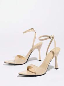 Giày sandal cao gót nữ, thích hợp cho tiệc tùng, hoạt động ngoài trời, thời trang, thanh lịch, mũi nhọn, dự tiệc, kỳ nghỉ, sang trọng, gợi cảm. Chất liệu da PU, mềm mại, thân thiện với da, kết cấu tinh tế, giày bít mũi, khóa chéo, cao cấp, chất liệu thoải mái, quai mắt cá chân gợi cảm, cổ điển, đa năng, giày màu be thanh lịch, sandal thanh lịch, giày cao gót thường ngày, giày bít mũi, giày gót nhọn, trang phục mùa xuân hè. - Màu be - Xem 6