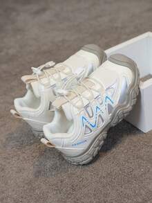 1 Pair Boys' Fashion Versatile Color Block Running Shoes, Comfortable Breathable Campus Style Student Shoes With Laces And Hook And Loop, Lightweight Casual Sneakers, Suitable For All Seasons