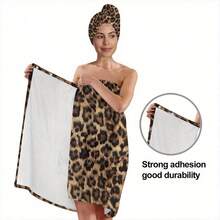 1/2 Piezas Conjunto de Bata de Baño con Botones y Toalla para el Cabello con Estampado de Leopardo, Bata de Sauna con Patrón Vintage Colorido y Pañuelo a Juego, Súper Suave, Altamente Absorbente, 100% Poliéster, Adecuado para Uso en Spa y Baño, Uso Post-Ducha, Atuendo de Spa Ajustable - Multicolor - Ver 5