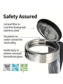 OCTAVO 电热水壶，玻璃壶身，温水器，不锈钢壶盖和壶底，快速加热，自动断电，防干烧保护 - 美規B型插(110-127V) - 查看 2