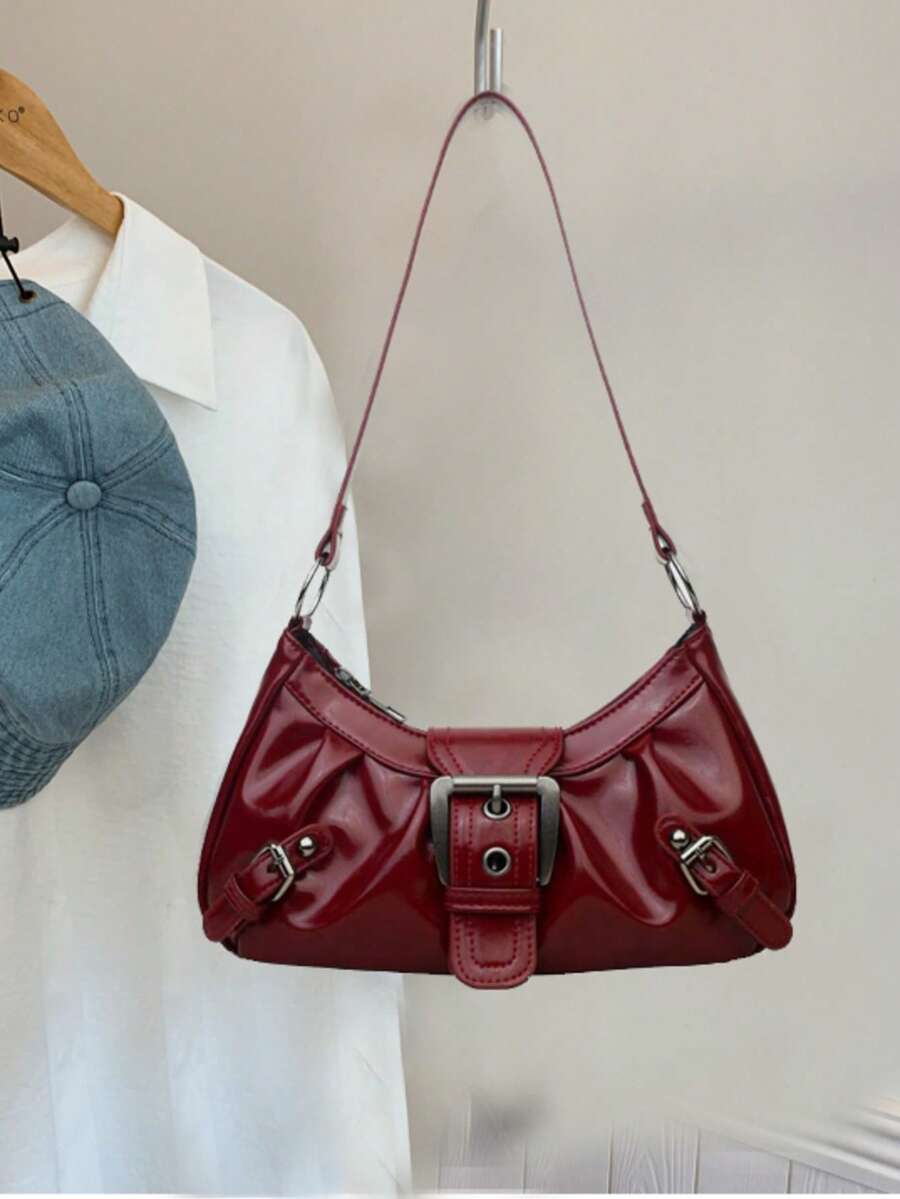 Túi xách nữ thời trang mới năm 2026 của Niche Design Chain, túi đeo chéo kiểu Gothic đính đinh tán, túi tote đeo vai, túi đeo vai dây xích đính đinh tán màu trơn.