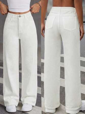 Casual Chic Women's Solid Color Denim Straight Leg Pants For Commuting Daily Wear