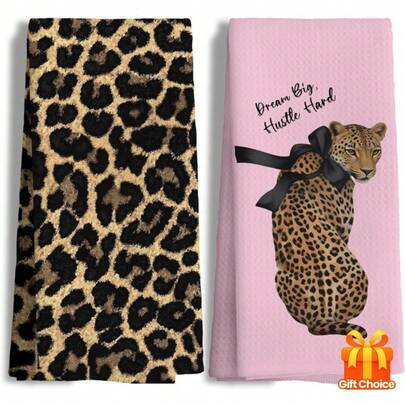2pcs Cheetah Leopard Print Kitchen Towels, Maximalist Leopard Decor Hand Towels For Kitchen & Bathroom – Stylish Dish Tea Towels Gift Set For Women
