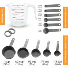 Cucharas Medidoras y Tazas Medidoras 13 Piezas Juego de Tazas y Cucharas Medidoras con Mangos Apilables Herramientas de Medición de Cocina para Medir Líquidos y Condimento Gris - Gris - Ver 2