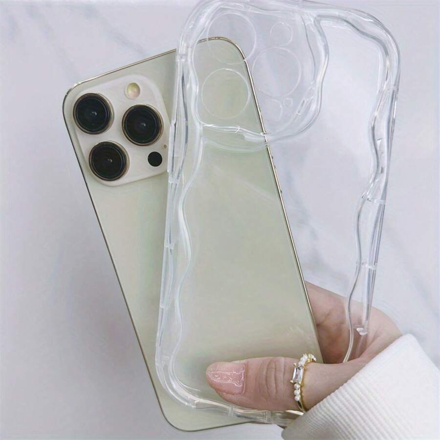 Funda Ultrafina a Prueba de Golpes y Resistente a las Manchas Una funda transparente en forma de ola para teléfono móvil, protección completa de lente para iPhone 16/15/14/13/12/11/x/xs/xr/8/7 plus pro max mini Funda Minimalista y Premium - 1 pieza - Ver 1