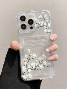 Magnolia Flower Painted Transparent Card Slot Minimalist Creative Shockproof Phone Case Compatible With Apple///Redmi - Multicolor - View 1