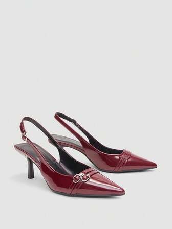 Fall/Winter Women's Burgundy High Heel Pumps, Kitten Heels Party & Wedding Dress Shoes, 7cm Closed Toe Strap In High Heels,Elegant