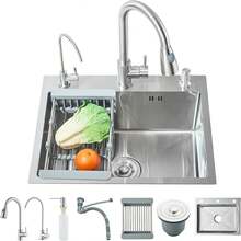 Fregadero De Cocina, Fregadero De Barra Acero Inoxidable 55 * 45 * 21cm, Fregaderos De Cocina Sobreponer con Dispensador deón para Baño, Cocina, Bar - Pago 80*45 - Ver 1