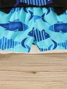 2pcs/Set Baby Boy Cute Shark Graphic Top & Allover Print Shorts Set, Breathable Casual Sports Outfit For Summer - Black - View 7