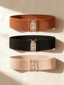 3pcs/Set Metal Buckle Elastic Waist Belt, Women's Dress Cinch Belt, Suitable For Halloween - Multicolor - View 15