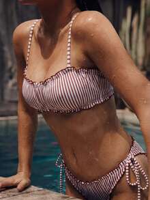 Fashionable Hot-Selling Striped Print Design Bikini Set, Sexy Ruffle Trim Design, Suitable For Beach Vacation, Fashion Swimwear Party, Music Festival And Other Activities - Multicolor - View 4