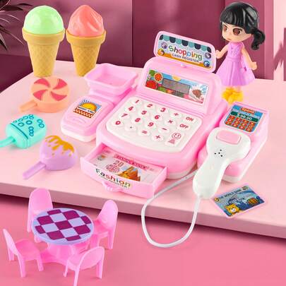 Juego de supermercado de juguete para niños con escáner, simulación de pago con tarjeta de crédito, escena de compras simulada, apto para niños de 3+ años (baterías no incluidas)