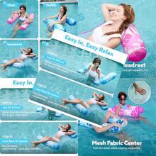 Sloosh 2 Packs Hammock Pool Floats Adults 4-in-1 Multi-Purpose Inflatable Pool Floats PVC Water Hammock Lounge Floaties - Azul Verde - Ver 7