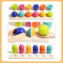 Wooden Colorful Ball Cup Sorting Toy, Color Matching And Hand-Eye Coordination Fine Motor Skills Training Game, Educational Toy Gift - Multicolor - View 6