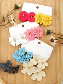 Betykuku 6 Pairs Colorful Flower Pendant Earrings, Suitable For Daily Wear - Multicolor - View 2