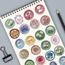 50pcs Amber Embossed Stamp Stickers, Creative PET Graffiti Stickers For DIY Phone Case, Scrapbooking, Laptop, Holiday Gifts - Multicolor - View 6