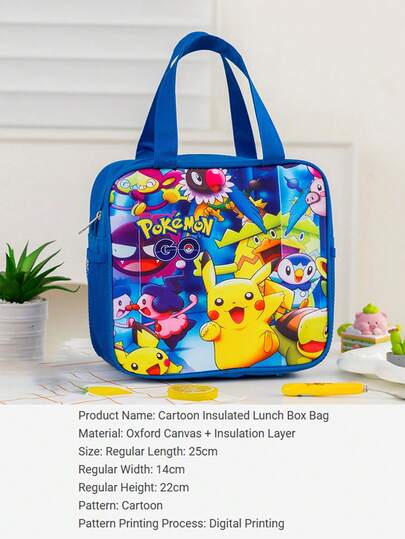 pokemon 1 pieza Bolsa de almuerzo aislada linda GO y bolso de enfriador con cremallera con estampado All-Star, accesorio portátil para la escuela y el picnic