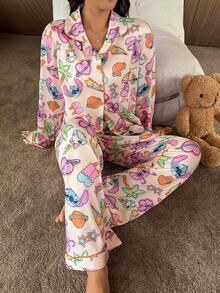 Disney Stitch Print Pajama Set - Multicolor - View 5
