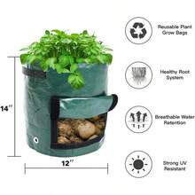 3pcs/Set Durable Planting Bags With Lids And Handles, Green Grow Bags For Potatoes, Vegetables And Flowers, Suitable For All Plant Growth - Dark Green - View 6