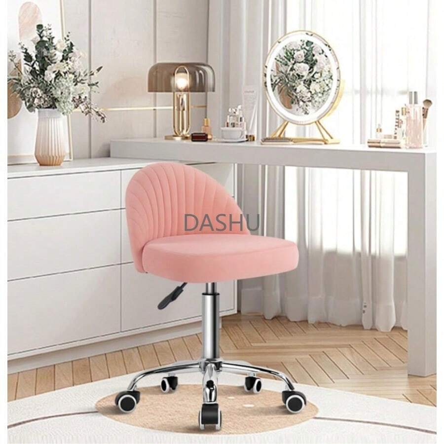 sillas de cambiador de terciopelo con altura ajustable con parte trasera para recámara,  Taburete giratorio de oficina, hogar, maquillaje, dibujo cosmético (rosa) - por defecto - Ver 1