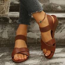 女士坡跟交叉编织休闲凉鞋，时尚百搭女士沙滩度假鞋 - 摩卡棕 - 查看 11