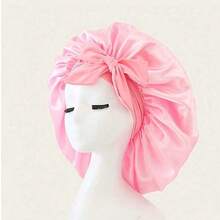 1pcs Luxury Pink Satin Bonnet With Adjustable Drawstring And Bow Decor - Soft Hair Protection For Women And Men, Comfortable Ruffle Design, Snug Fit, Hair Care | Satin Bonnet | Smooth Satin Finish - Unisex Nighttime Hair Care Sleep Cap, Suitable For Both Men And Women - Hồng - Xem 4