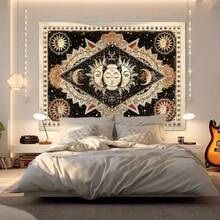 1件波西米亚太阳神印花挂毯，现代涤纶方形装饰壁挂，适用于客厅和卧室 - 彩色 - 查看 7