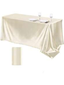 102 X 58 Inch Satin Tablecloth, Rectangular Bed Skirt, Silky Fabric, Champagne Color Party Tablecloth Suitable For Rectangular Dining Tables, Parties, Holidays, Weddings (Ivory White) - Beige - View 22